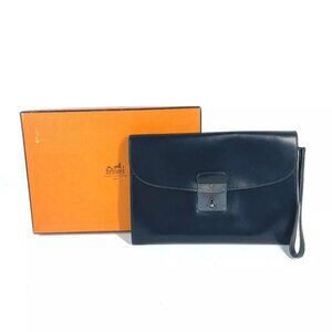 HERMES bag pouch Kirius With strap Clutch bag Boxcalf Black